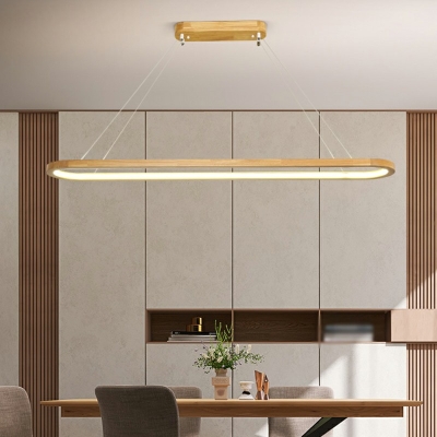 LED Oval Island Light Simple Style Srip Wooden Chandelier