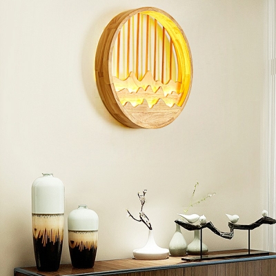 Wood Sconce Light LED Round Shape Modern Indoor Wall Sconce for Bedroom