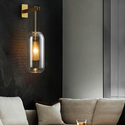1-Light Sconce Light Postmodern Style Cylinde Glass Wall Mounted Lights
