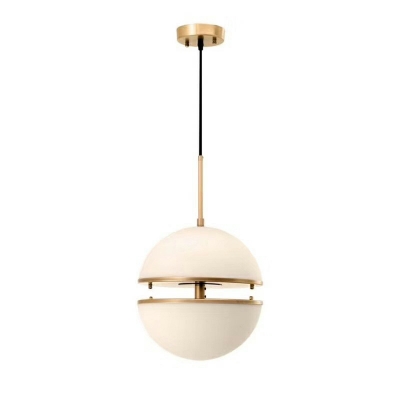 1-Light White Pendant Ceiling Lights Postmodern Style Globe Shape Metal Hanging Light