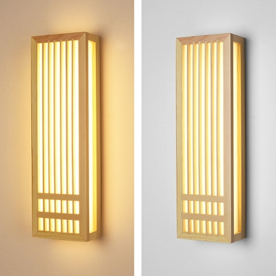 Asian Rectangle Wall Sconces Wood 1-Light Wall Sconce Lighting in Natural