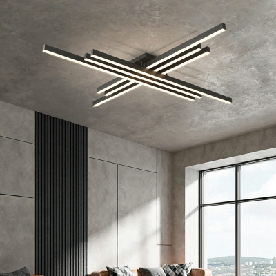 Black Contemporary Ceiling Light Metal Linear Ceiling Fixture for Living Room