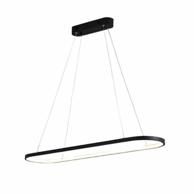 Dining Table LED Pendant Light Simple Black Island Lamp with Cylindrical Metal Frame