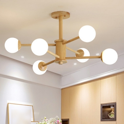 LED Simple Style Pendant Light Contemporary Magic Beans Wooden Chandelier
