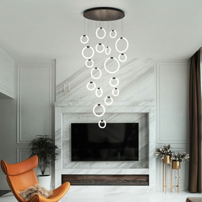 Modern Style Glass Chandelier Wrought Iron Luxury Duplex Pendant Light