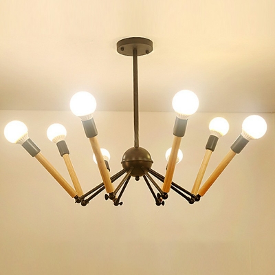 Spider Shape Ceiling Lighting Industrial Wood Chandelier Light Fixture for Living Room,  8/12/16 Lights