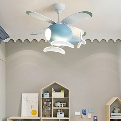 Airplane Semi Flush Ceiling Fans LED Lighting Fans Lighting for Children's Bedroom