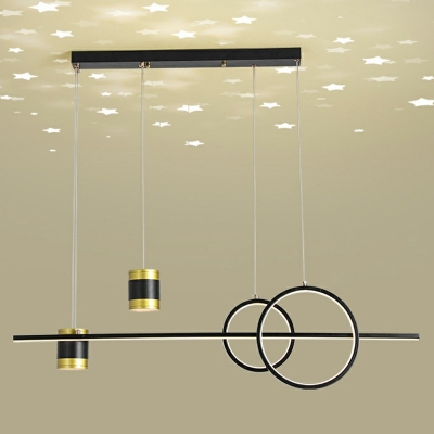 LED Minimalist Island Light Strip Shape Wrought Iron Glass Chandelier