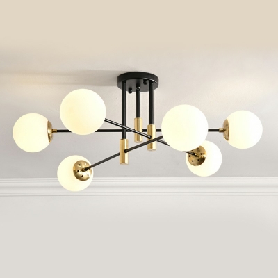 Modern Black-Gold Semi Flush Ceiling Lights Metal Glass Shape Flush Chandelier for Living Room