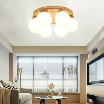 Modern Minimalist Ceiling Light Wood Nordic Style Glass Flushmount Light for Living Room/Bedroom