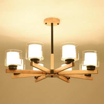 Simple Style Wooden Chandelier Nordic Style Iron Pendant Light for Living Room and Dining Room