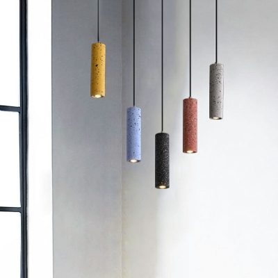 1 Light Cylinder Down Lighting Modern Style Metal Pendant Lamp in Yellow