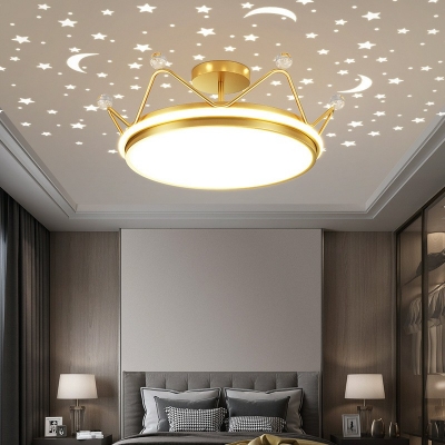 2-Light Semi Flush Light Fixtures Contemporary Style Crown Shape Metal Ceiling Mount Chandelier