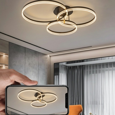 Contemporary Round Ring Flush Mount Light Fixtures Black Acrylic Led Flush Light for Bedroom