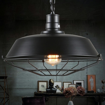 Industrial Style Wrought Iron Single Ceiling Pendant Simple Iron Frame Pendant Light for Dining Room