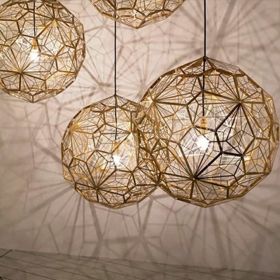 Postmodern Stainless Steel Diamond Ball Shape Pendant Decoration Lighting Fixture for Dining Room