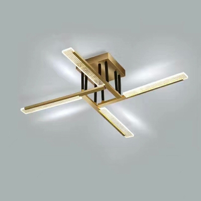 Linear Flush Mount Fixture Industrial Style Metal 4-Lights Flush Mount Light Fixtures in Gold