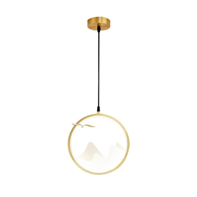 Round Shape Hanging Pendant Light LED Modern Farmhouse Pendant Lighting in Gold