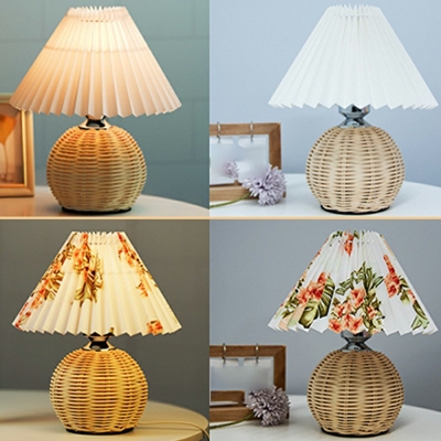 1-Light Table Lamps Contemporary Style Cone Shape Rattan Nightstand Lamp