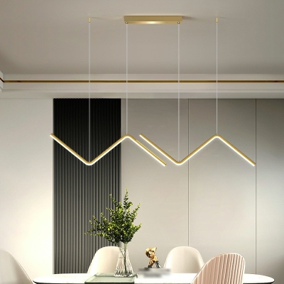 2 Lights Minimalism Hanging Island Lights Modern Led Linear Hanging Pendant Lights for Dining Room