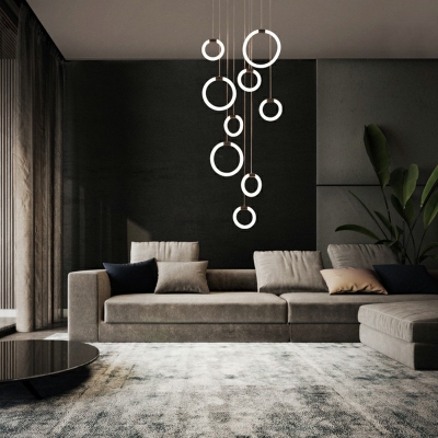 Modern Style Glass Chandelier Wrought Iron Luxury Duplex Pendant Light