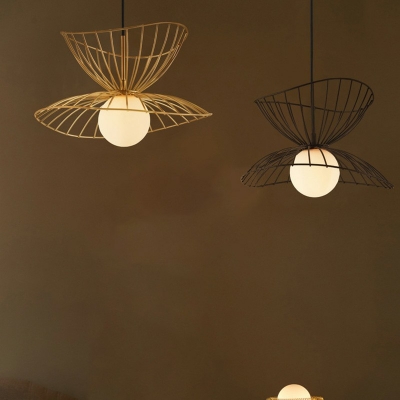 1-Light Down Lighting Minimalism Style Cage Shape Metal Hanging Ceiling Lights