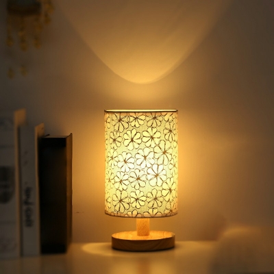 1-Light Table Lamp Contemporary Style Cylinder Shape Wood Nights Stand Lamp