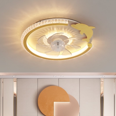 Acrylic Fan Lighting LED Contemporary Flush Mount Ceiling Fan in Gold