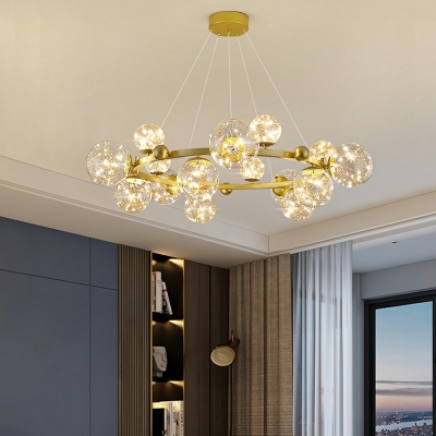 Ball Shape Chandelier Lighting Fixtures with Glass Shade LED Hanging Pendant Lights in Gold