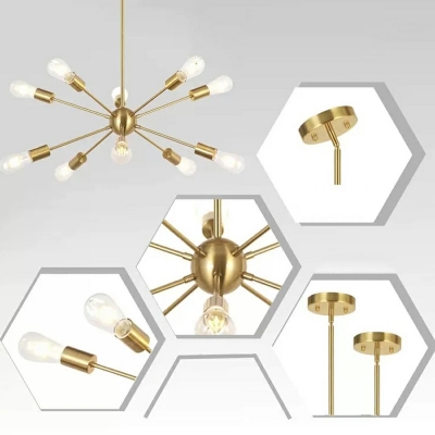 Chandelier Light Fixture Industrial Style Exposed Bulb Shape Metal Pendant Lighting Fixtures for Living Room Restaurant Bar