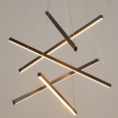 LED Contemporary Pendant Light Line Shape Wrought Iron Chandelier