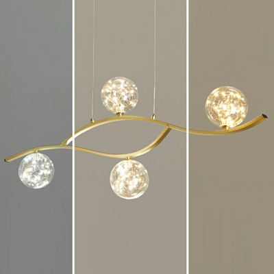 LED Minimalist Glass Island Light Strip Shape Wrought Iron Chandelier for Living Room