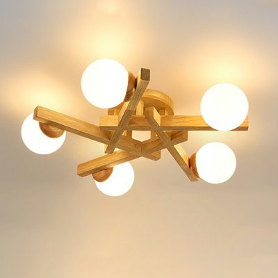 Modern Minimalist Ceiling Light Wood Nordic Style Glass Flushmount Light