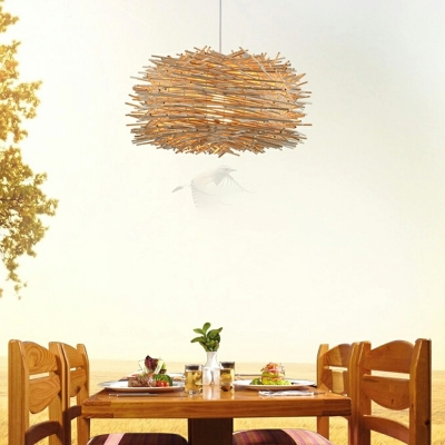 Wood Ceiling Pendant Lamp Modern Asian Suspension Pendant Light for Living Room