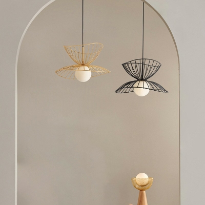 1-Light Down Lighting Minimalism Style Cage Shape Metal Hanging Ceiling Lights