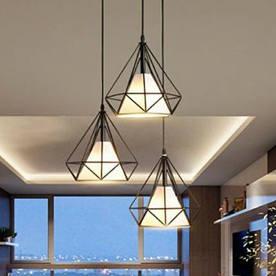 1-Light Pendant Light Fixture Contemporary Style Diamond Shape Metal Hanging Lights
