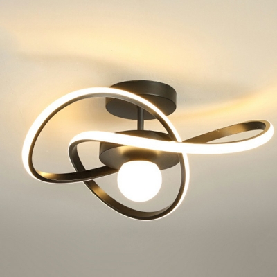 Brushed Inner Ring Ceiling Light Stylish Modern Acrylic LED Semi Flush Mount Lamp in Gold/ Black