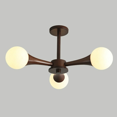 Contemporary Wooden Ceiling Light Glass Shade Ceiling Fixture for Dining Room
