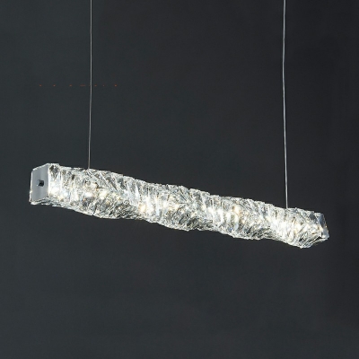 Linear Shape Island Light Fixture LED with Crystal Shade Modern Pendant Lighting for Kitchen Island