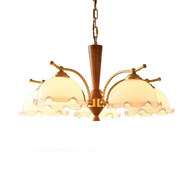 Modern Style Glass Lampshade Chandelier Wood Chandelier for Dining Room