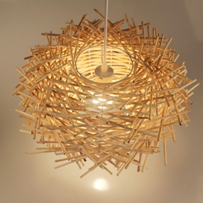 Wood Ceiling Pendant Lamp Modern Asian Suspension Pendant Light for Living Room