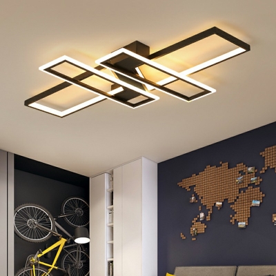 4 Lights Modern Minimalistic Rectangle Ceiling Light Metal LED Flush Light for Living Room