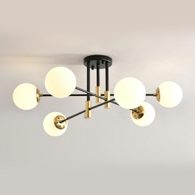 Modern Black-Gold Semi Flush Ceiling Lights Metal Glass Shape Flush Chandelier for Living Room