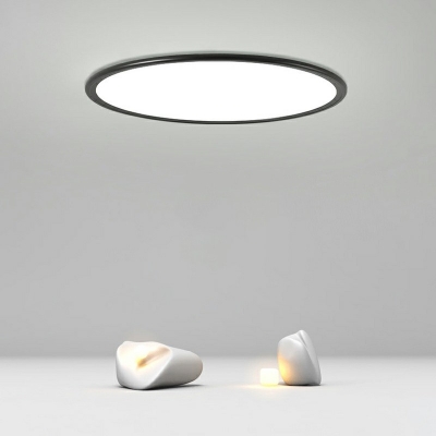 Modern Minimalistic Round Ceiling Light Metal LED Flush Light for Living Room in Black