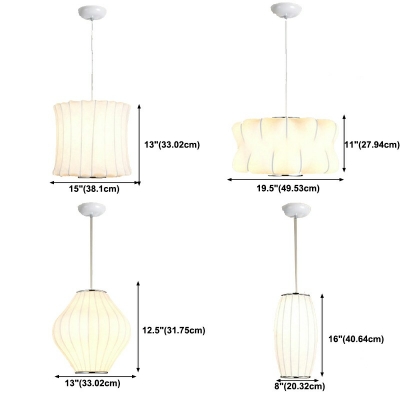 1 Head White Silk Fabric Art Deco Ceiling Pendant Lamp Contemporary Multiple-sized  Suspended Light