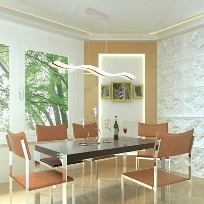 Acrylic Shade Island Light White Wave-Shape Modern Chandeliers for Dining Room