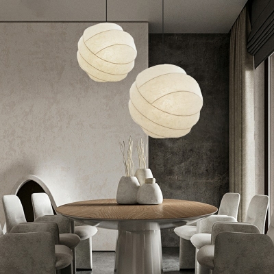 Cocoon Fiber Ceiling Pendant Lamp Contemporary White Fabric Art Deco Suspended Light