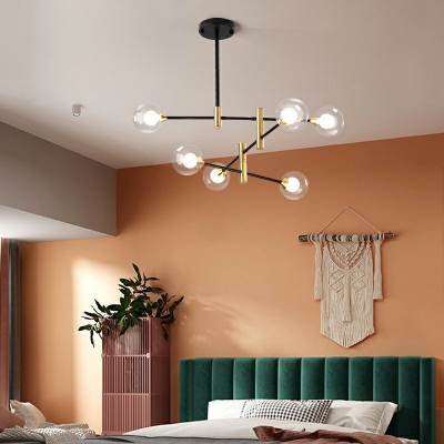 Glass and Metal Chandelier Lighting Fixtures Modern Nordic Style Hanging Ceiling Lights for Living Room