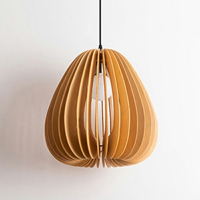 Modern Style Drum Hanging Pendant Light Wood 1-Light Pendant Light Fixtures in Beige