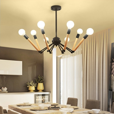 Spider Shape Ceiling Lighting Industrial Wood Chandelier Light Fixture for Living Room,  8/12/16 Lights